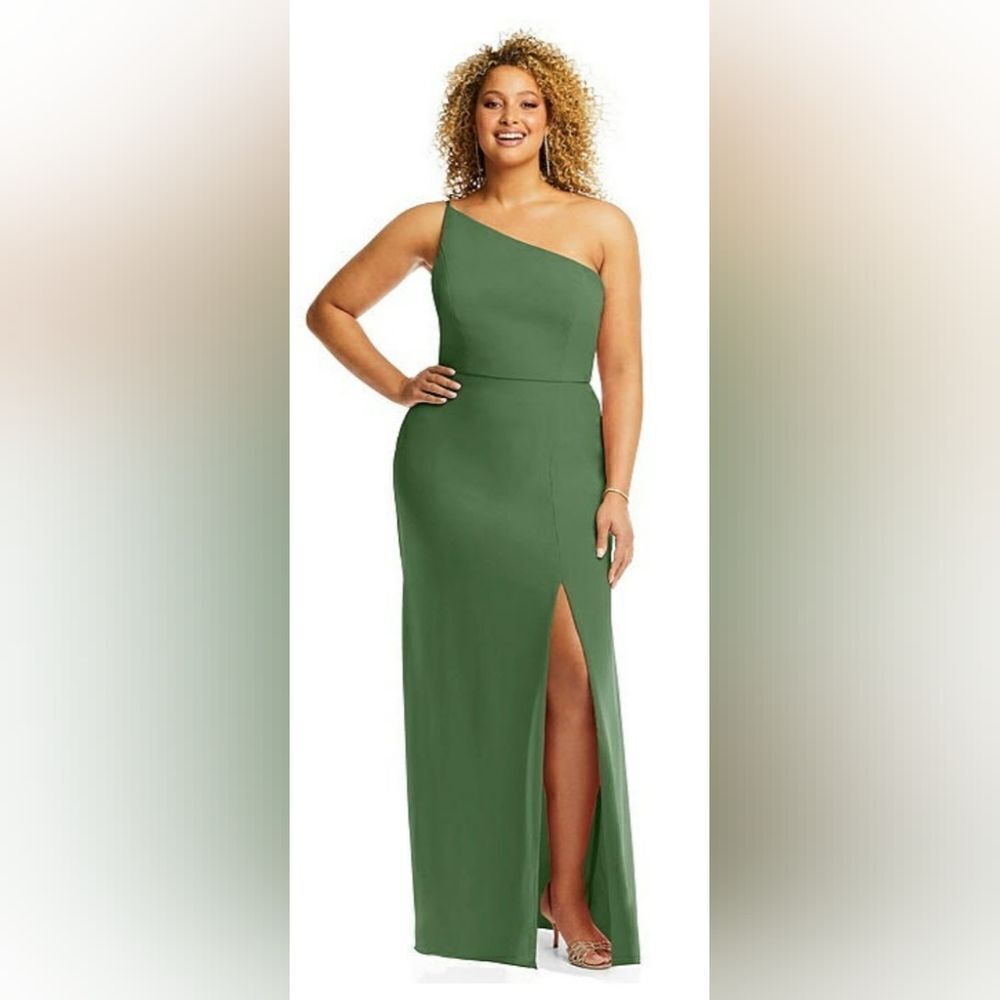 After Six 1544 One-Shoulder Trumpet Gown Vineyard Green size 18 NWOT